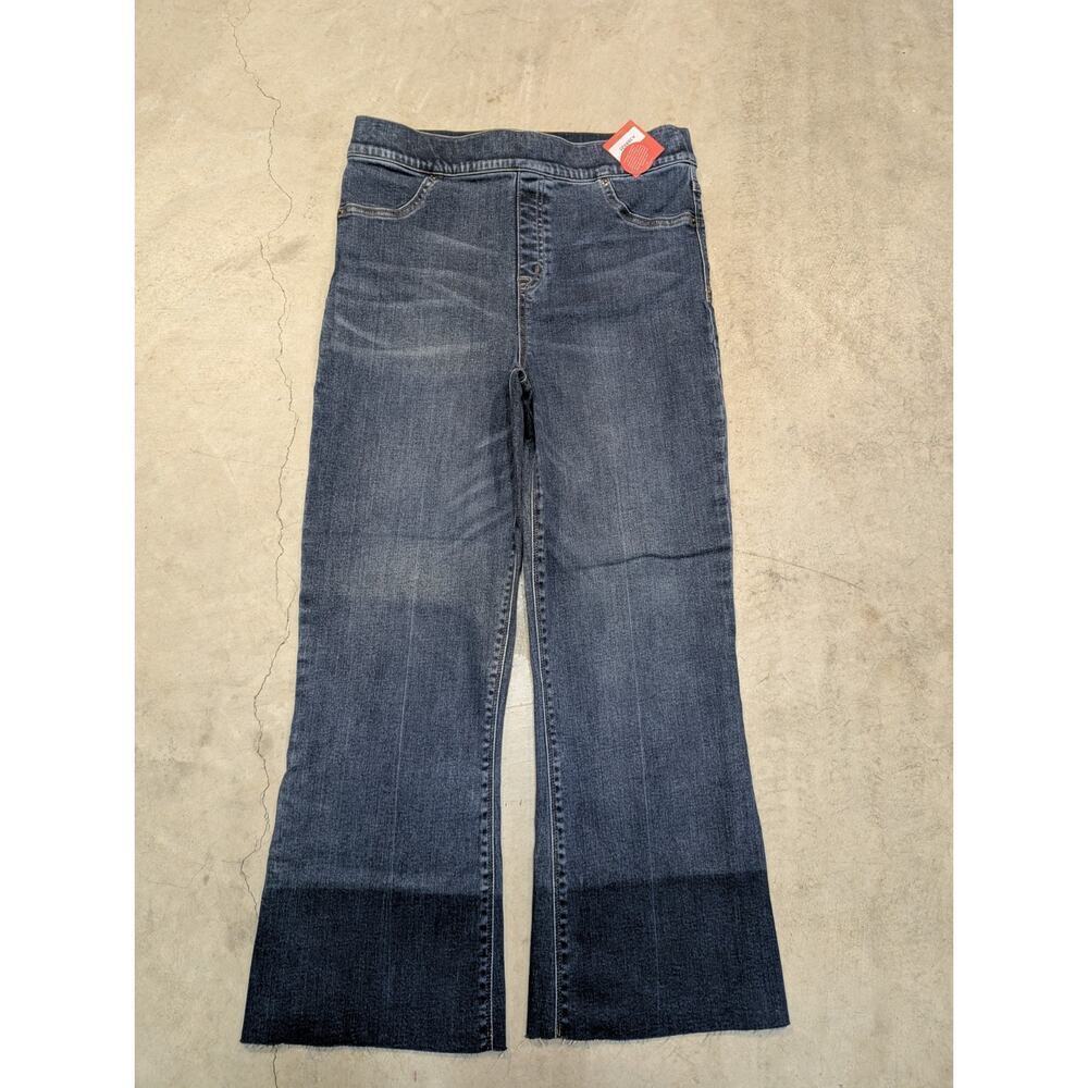 NWT Spanx Cropped Flare Denim Jeans Women's XL Medium Wash 20231R Raw Hem
